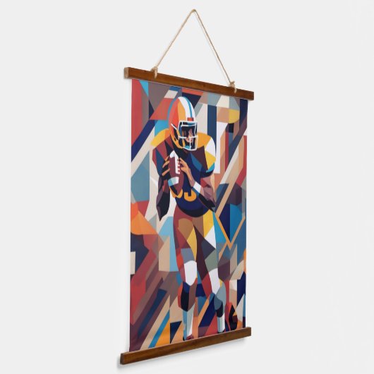 American Football Player Cubist Wall Tapestry Wandteppich Mit Holzrahmen (Gewinkelt)