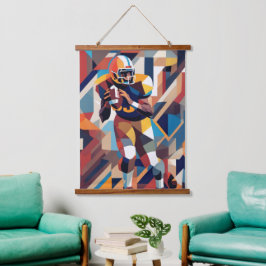 American Football Player Cubist Wall Tapestry Wandteppich Mit Holzrahmen