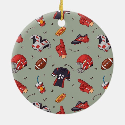 American Football Player Equipment mit Snacks Keramik Ornament (Hinten)
