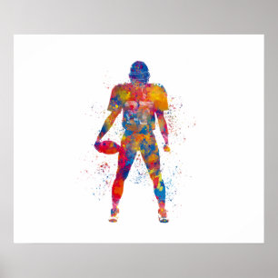 American Football player in Aquarellfarbe Poster