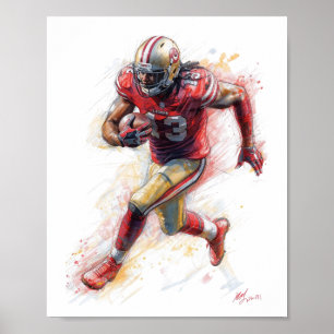 American Football Player spielt mit Ball Poster
