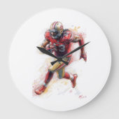 American Football Player spielt mit Ball Poster Große Wanduhr (Vorderseite)