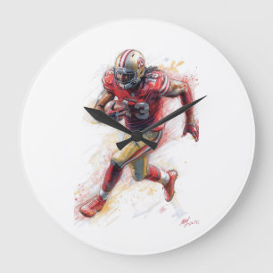 American Football Player spielt mit Ball Poster Große Wanduhr