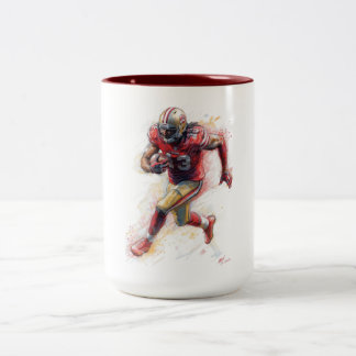 American Football Player spielt mit Ball Poster Zweifarbige Tasse