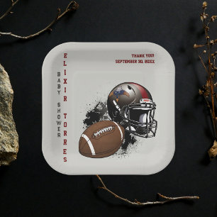 American Football Rot & Schwarz Baby Shower Pappteller