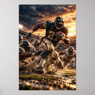 American-Football-Runningback Durchbricht Die Poster