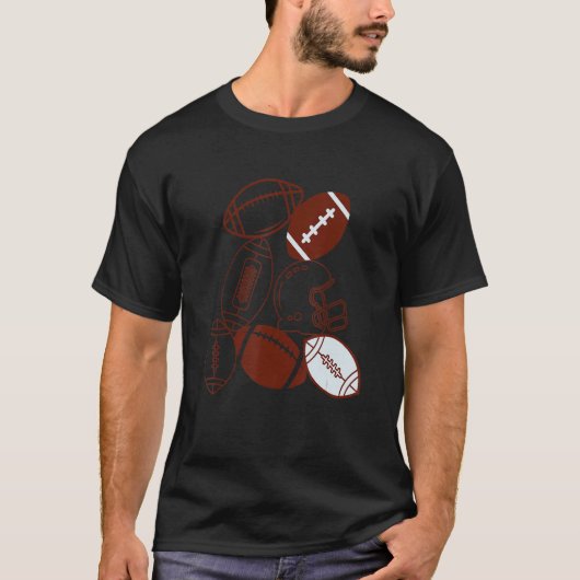 American Football Silhouette Hemet And Ball Graphi T-Shirt (Vorderseite)