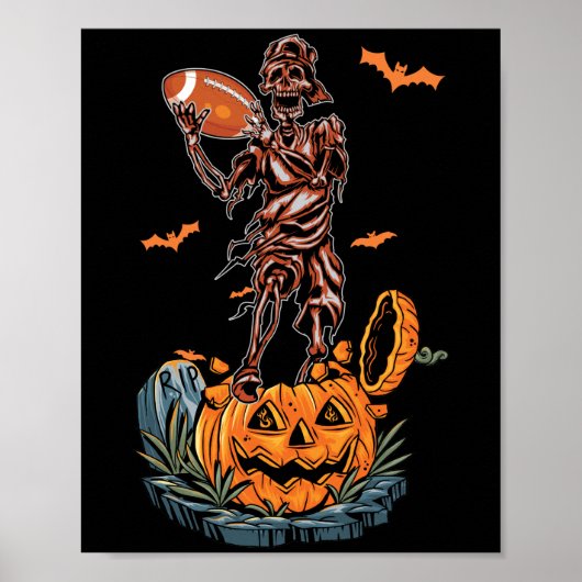 American Football Skeleton Halloween Pumpkin & Bat Poster (Vorne)