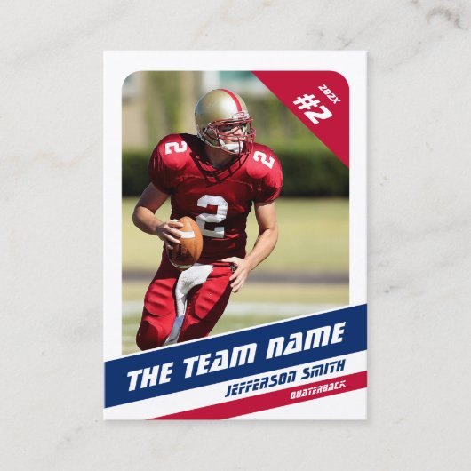 American Football Team Trading Card Red White Blue Telefonnummerkarte (Vorderseite)