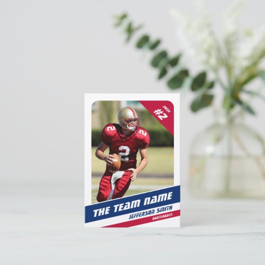 American Football Team Trading Card Red White Blue Telefonnummerkarte (Stehend Vorderseite)