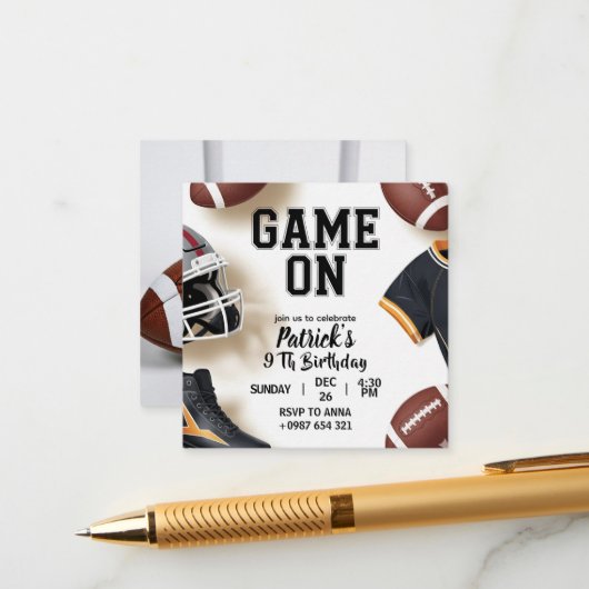 American football–themed birthday invitation begleitkarte (Vorderseite/Rückseite Beispiel)
