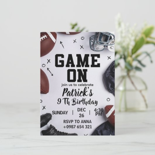 American football–themed birthday invitation einladung (Stehend Vorderseite)