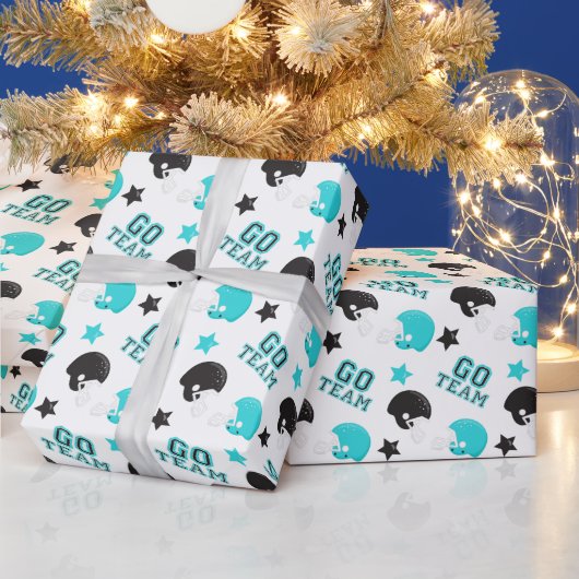 American Football Turquoise Blue and Black Pattern Geschenkpapier (Feiertage)