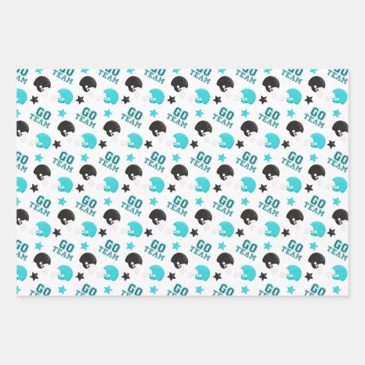 American Football Turquoise und Black Patterns Geschenkpapier Set (Vorderseite)