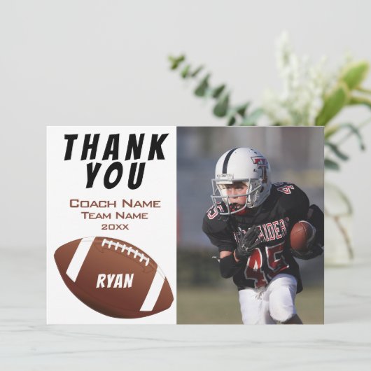 American Football Vielen Dank Coach Foto Card Dankeskarte (Stehend Vorderseite)