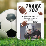 American Football Vielen Dank Coach Foto Card Dankeskarte<br><div class="desc">American Football Danke Coach Foto Card. Fußball danke Ihnen Coach-Karte mit Foto, danke Text, Coach-Name, Mannschaftsname, Jahr, Ihr Name und Fußball-Bälle. In der Karte sind mehr Fußball-Bälle. Foto Dankeschön Karte - fügen Sie Ihr Foto in die Vorlage. Personalisieren Sie die Karte mit Namen und Text. Vielen Dank für die Karte...</div>