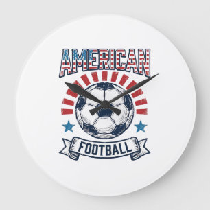 American-Football-Vintage-Fußball-Shirt-Design Große Wanduhr