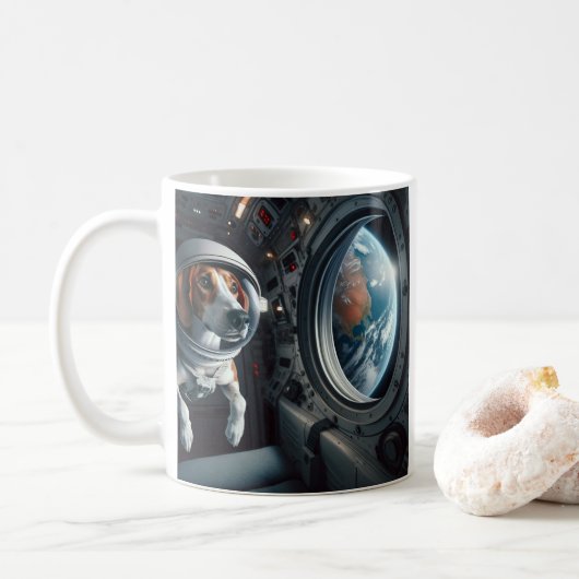 American Foxhound Astronaut in Outer Space Blue Kaffeetasse (Mit Donut)
