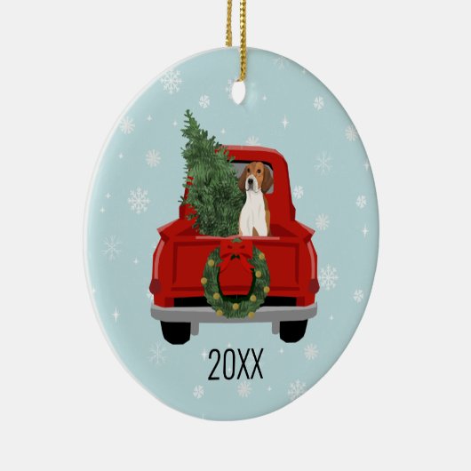 American Foxhound Christmas Red Truck Keramik Ornament (Rechts)