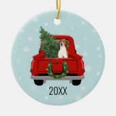 American Foxhound Christmas Red Truck Keramik Ornament (Vorne)
