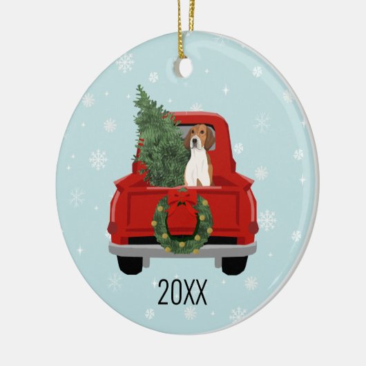 American Foxhound Christmas Red Truck Keramik Ornament (Links)
