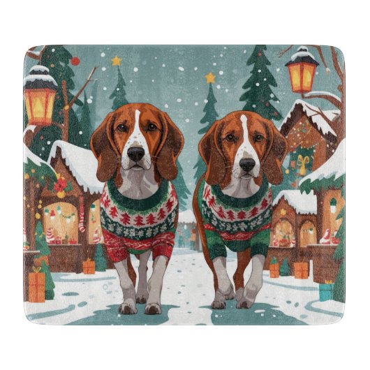 American Foxhound Dogs Christmas Snow Holiday Schneidebrett (Vorderseite)