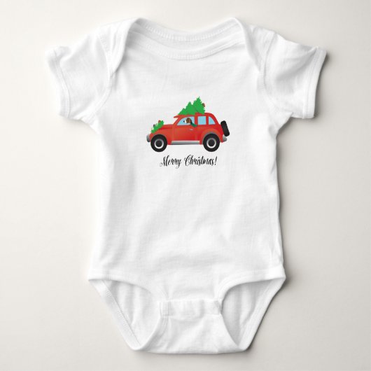 American Foxhound Driving Car mit Weihnachtsbaum Baby Strampler (Vorderseite)