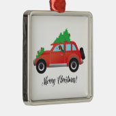 American Foxhound Driving Car mit Weihnachtsbaum Silbernes Ornament (Rechts)
