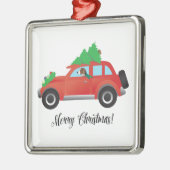 American Foxhound Driving Car mit Weihnachtsbaum Silbernes Ornament (Links)