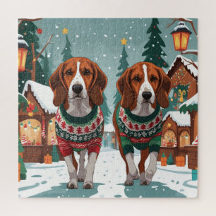 American Foxhound Hunde Weihnachten Schnee Feierta Puzzle