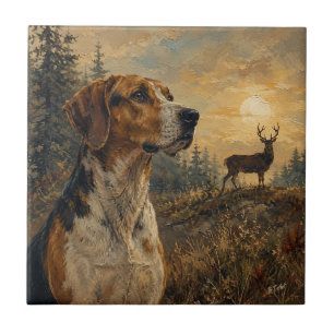 American Foxhound mit Weißwedelhirsch Fliese