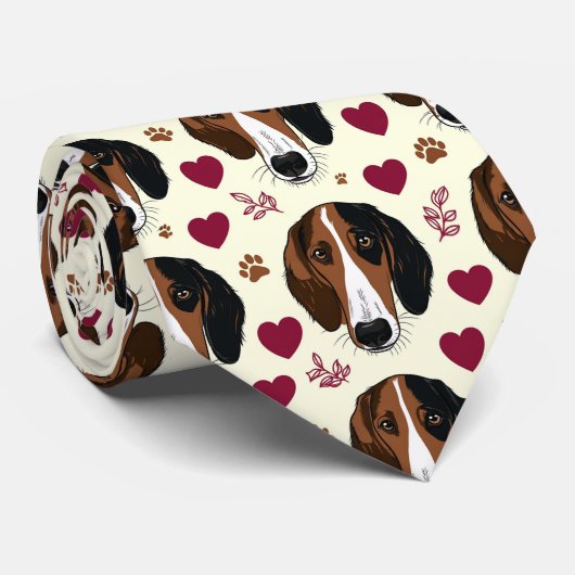 American Foxhound Valentine Hearts Muster Hund Krawatte (Gerollt)