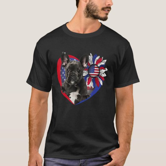 American French Bulldog Dog Heart 4th Of July USA T-Shirt (Vorderseite)
