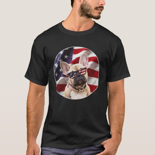 American Frenchie Dog USA Flag T-Shirt (Vorderseite)