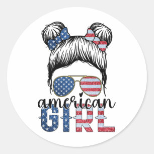 American Girl 4. Juli Unordentlicher Knoten USA-Fl Runder Aufkleber