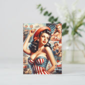 American Girl Button-Up Collage Postkarte (Stehend Vorderseite)
