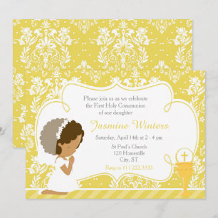 American Girl First Commune Gold Damask Einladung