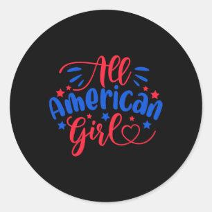 American Girl Independence Day 4. Juli USA Flag A Runder Aufkleber