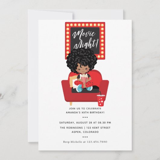 American Girl Movie Night Sleepover Party Einladung (Vorderseite)