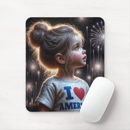 American Girl Watching Fireworks Mousepad (Mit Mouse)