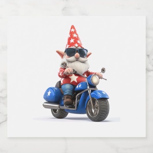 American Gnome Ride Motorrad Schaumweinetikett (Einzelnes Label)