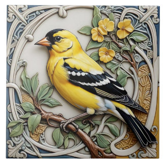 American Goldfinch - Art Nouveau Keramik Tile Fliese