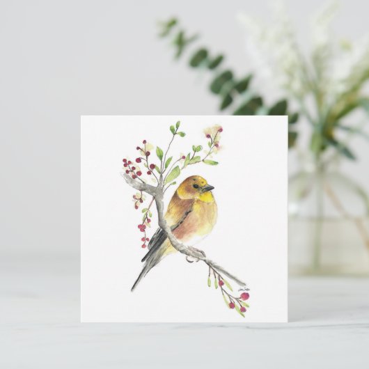 American Goldfinch Bird Berries Card Karte (Stehend Vorderseite)