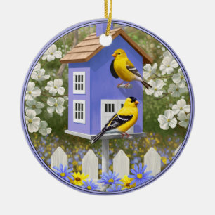 American Goldfinch Bird House Flower Garden Keramikornament