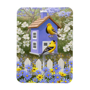 American Goldfinch Bird House Flower Garden Magnet