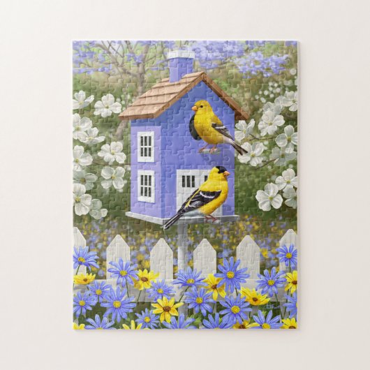 American Goldfinch Bird House Flower Garden Puzzle (Vertikal)