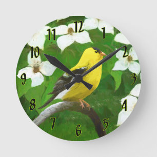American Goldfinch in Winter Painting - Wild Bird Runde Wanduhr