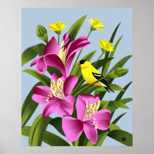 American Goldfinch und Alstroemeria Blume Art