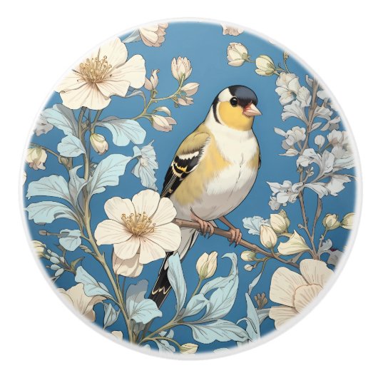 American Goldfinch William Morris Inspired Keramikknauf (Vorderseite)