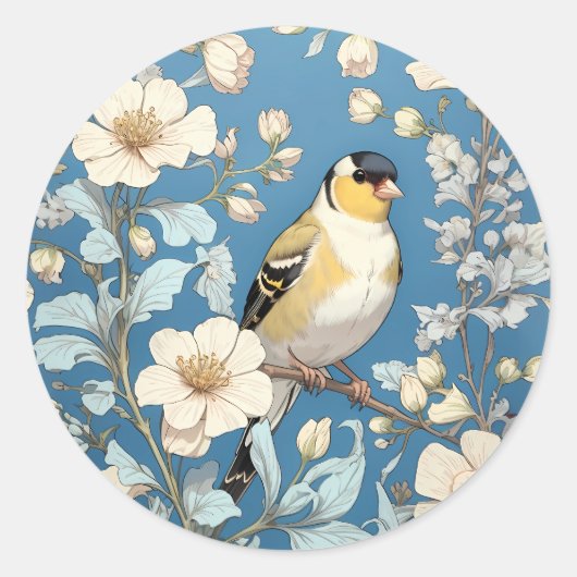 American Goldfinch William Morris Inspired Runder Aufkleber (Vorderseite)